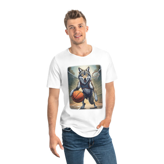 Men's Jersey Curved Hem Tee, Wolf Print T-shirt 3011