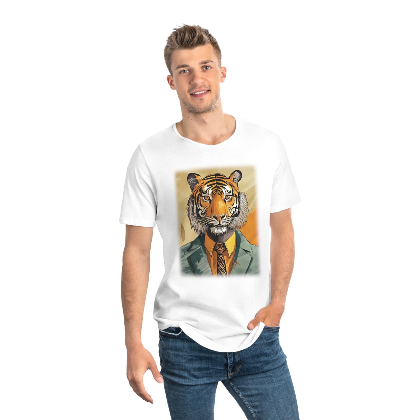 Men's Jersey Curved Hem Tee, Tiger Print T-shirt 2001