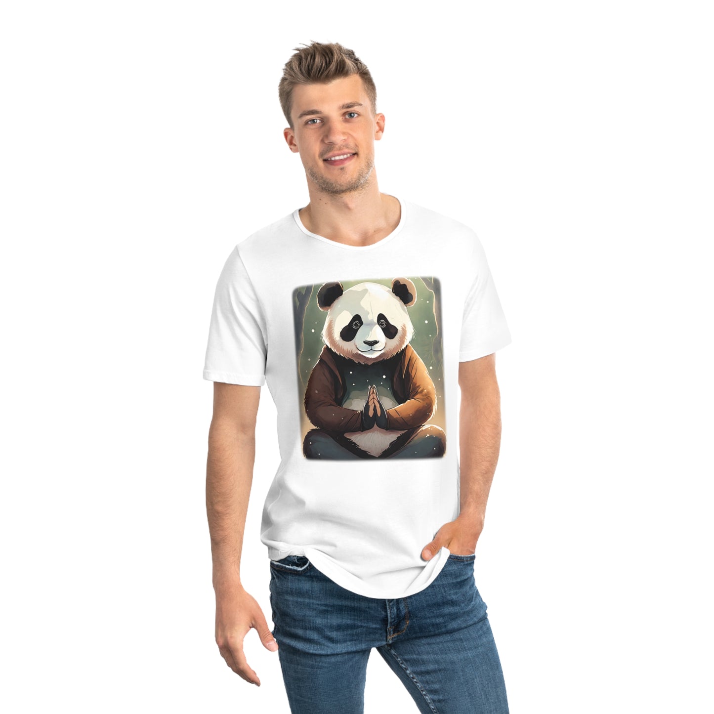 Men's Jersey Curved Hem Tee, Panda Print T-shirt 2210