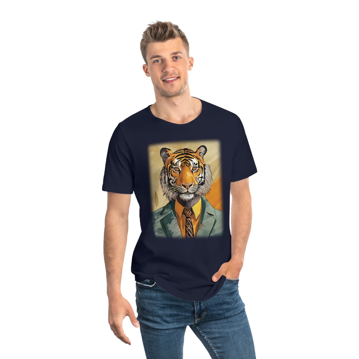 Men's Jersey Curved Hem Tee, Tiger Print T-shirt 2001