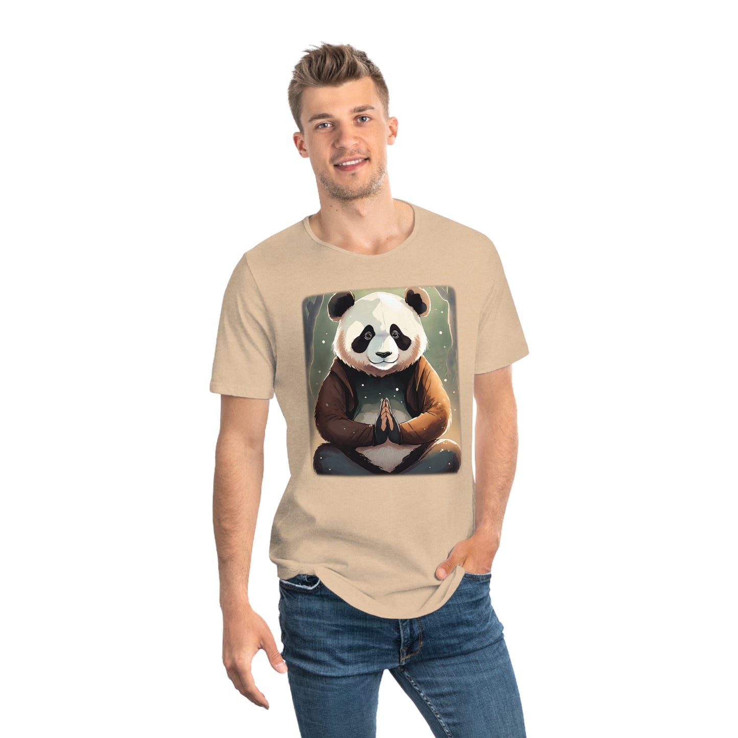 Men's Jersey Curved Hem Tee, Panda Print T-shirt 2210