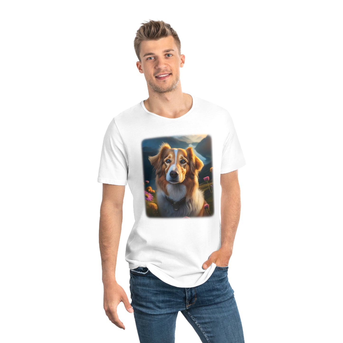 Men's Jersey Curved Hem Tee, Dog Print T-shirt 2100